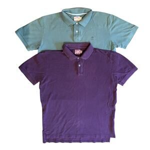 2 Vintage Brooks Brothers Short Sleeve Polo Shirts, Purple & Green, Size Large